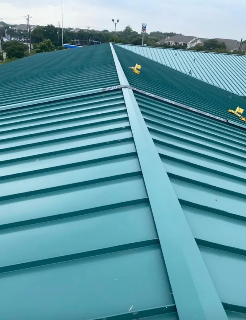 Green commercial metal roof ridge and valley for Metal Roof Repair in Laguna Niguel